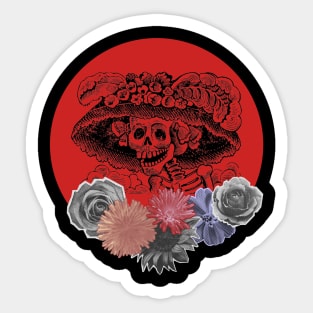 Halloween, Classic La Catrina, Black and Red with Flowers Sticker